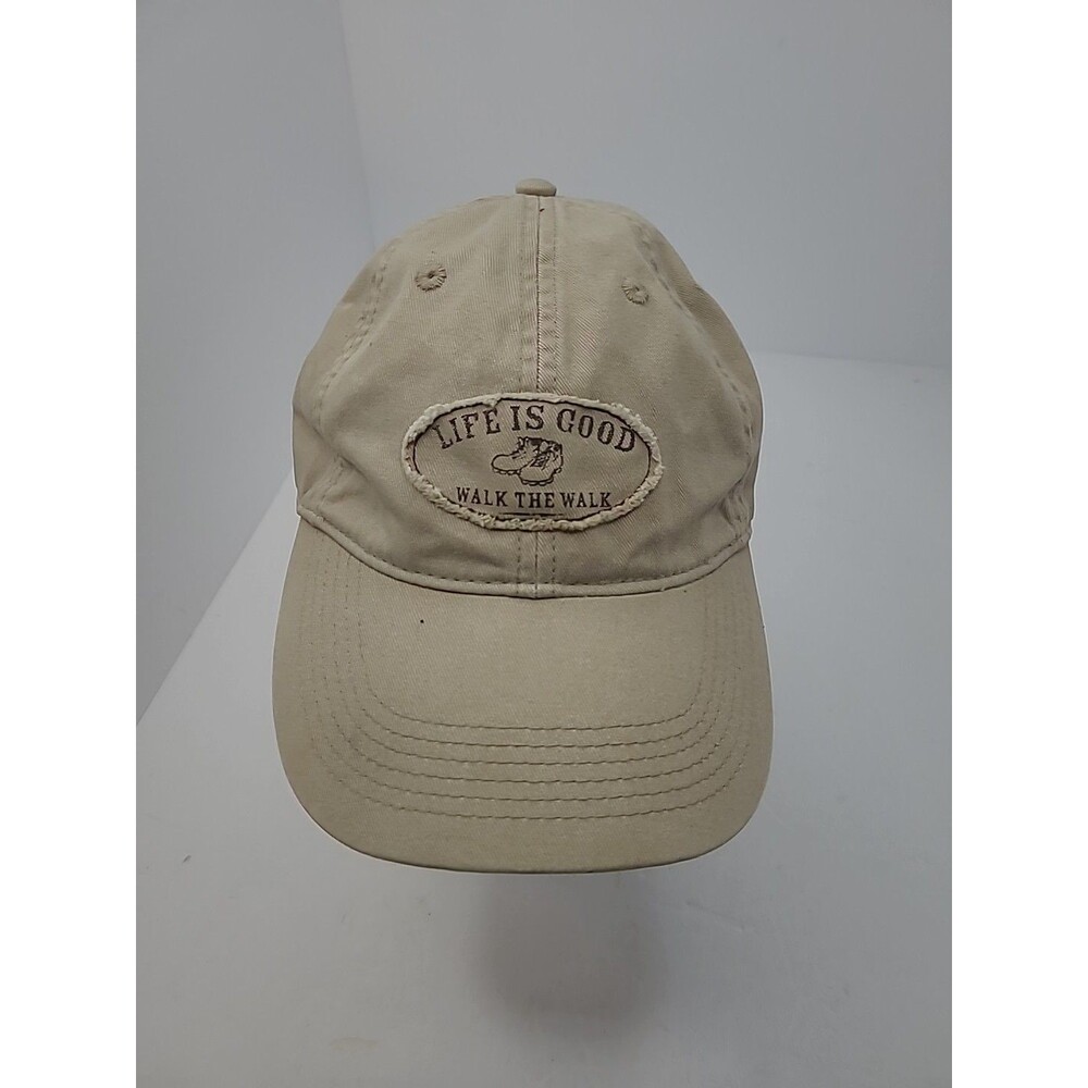 Life is Good Patch Hat "Walk The Walk" Outdoor Hiker Casual Tan Adjustable